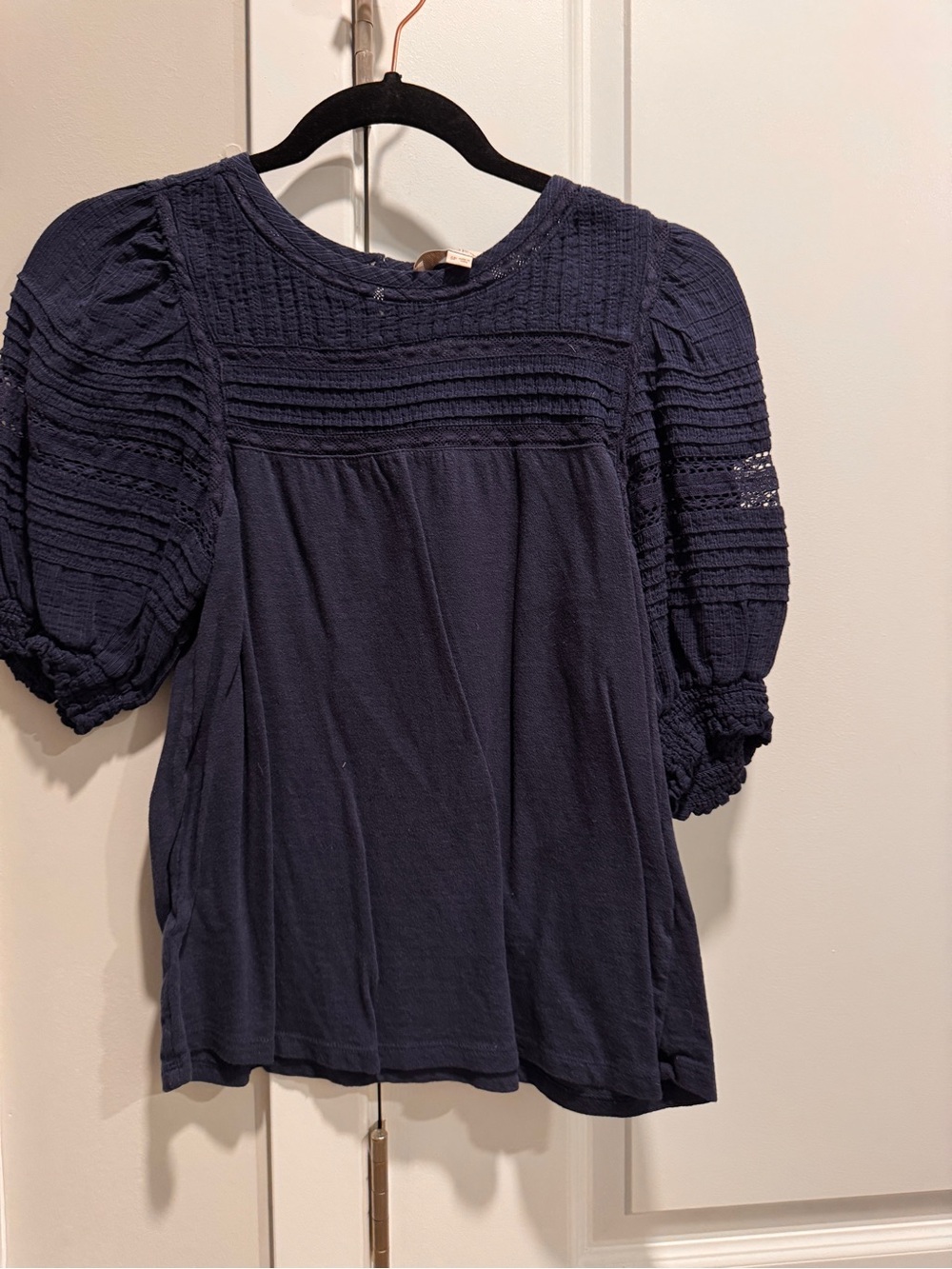 Women's Navy Puff-Sleeve Knit Top loft small petite
